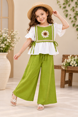 Girls Rust Green Eyelet Peplum Co-Ord Set