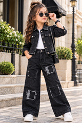 Girls Black Denim Co-Ord Set