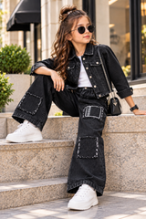 Girls Black Denim Co-Ord Set