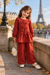 Girls Rust Red Eyelet Peplum Co-Ord Set